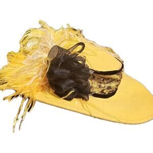 Vtg Sunday Church Boutique Southern Ladies Hat  Yellow Feathered 100% Wool USA